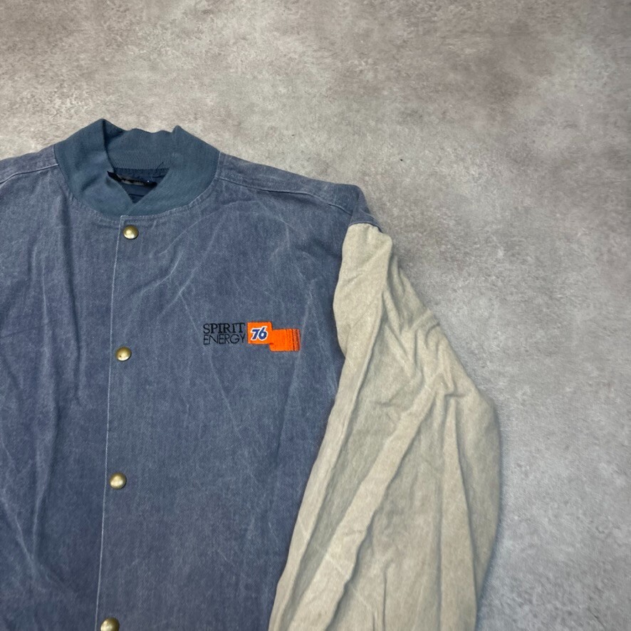 Holloway Letterman Jacket Mens Medium Embroidered Denim Varsity Coat Blue image 2