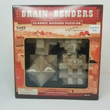 Vintage Brain Benders Classic Wooden Puzzles By Fundex Set of 4 NIB