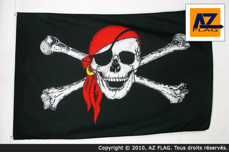 BANDIERA PIRATA CON BANDANA ROSSO 180x120cm - GRAN BANDIERA DEI PIRATI – TESCHIO