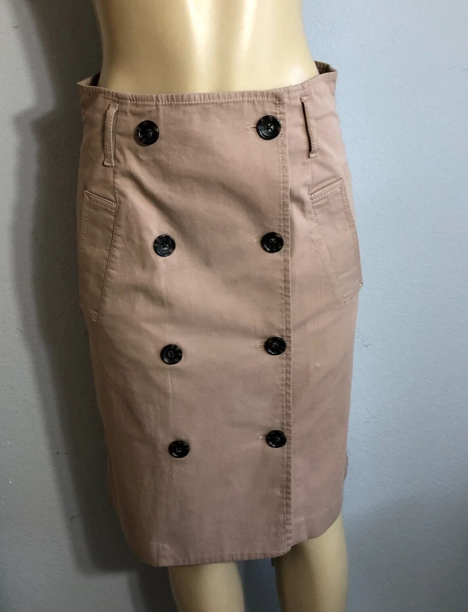 Women s Talbots Skirt Tan Khaki Wrap Size 8 Knee Length Double Buttons Pockets