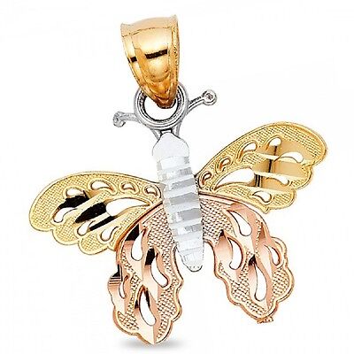 14k Rose Gold Solid Diamond Cut Butterfly Charm Pendant 2 grams