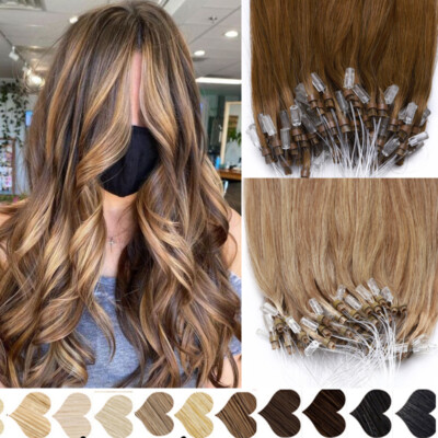 200 Strands Loop Micro Ring 100% Long Human Hair Extensions/Micro Link Tip Brown