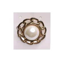 Large Faux Pearl Gold Tone Scarf Clip 1.25 Inches Long