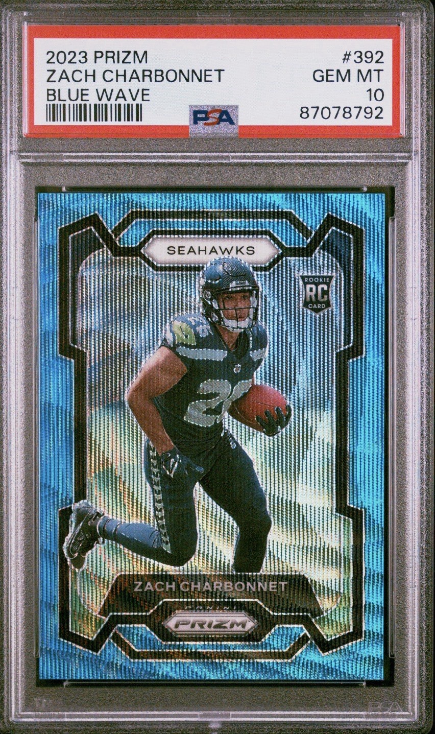 Zach Charbonnet RC 2023 Prizm #392 Blue Wave /199 Psa 10 💎 Rookie Color Pop 7!