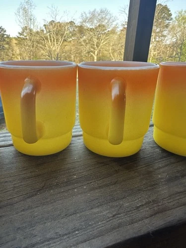 vintage Anchor Hocking Fire-King stacking coffee mugs Candy corn Set Of 6