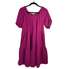 Old Navy Magenta Gauze Tiered Mini Dress Puff Sleeve Cottagecore Festival Large