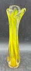 Vintage Yellow Handblown Glass Flower Bud Vase Twisted Stem Petal Mouth Murano?