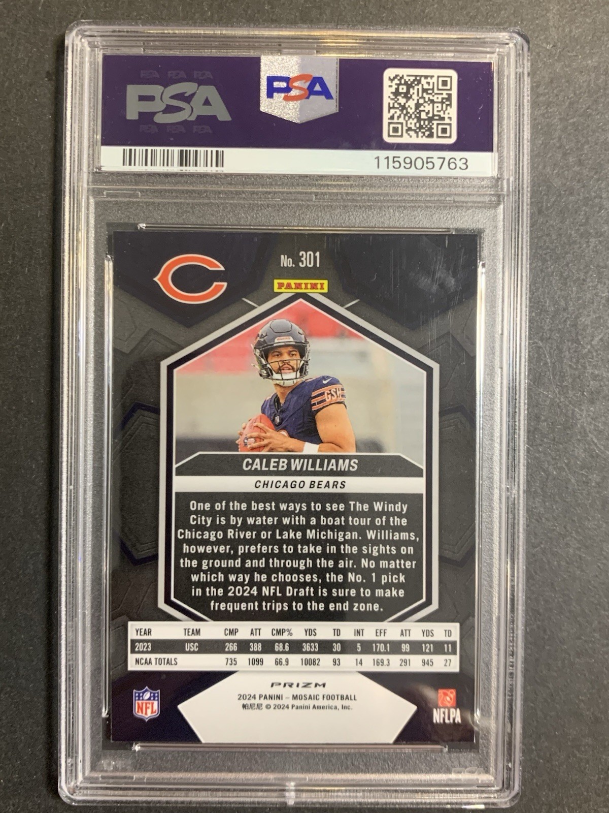 2024 Mosaic Rookies Caleb Williams #301 Mosaic Prizm (RC) PSA 10 view 3