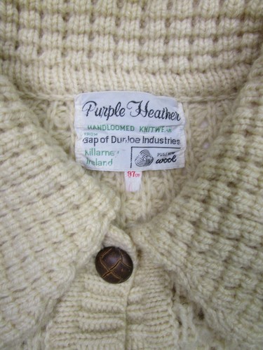 Vintage Irish Cardigan Chunky Fisherman Sweater Cable Pockets Leather Buttons, $62 - Photo 13