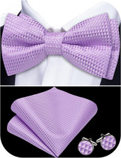 Paisley Striped Bow Tie for Men Silk Pre-Tied Bowtie Pocket Square Cufflinks Set