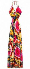 Fashion Nova Maxi Dress Open Back Halter Style Bright Floral Womens Sz XS NWT