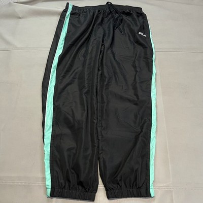 Fila Men Black Track Pant 2XL Baggy Y2K Cyber Mall Goth Skater Parachute-4488