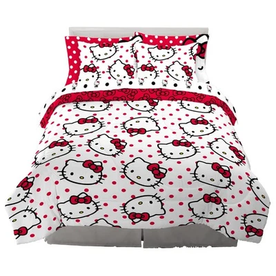 FRANCO Hello Kitty 7 Piece Queen Size Bedding Set Microfiber Reversible Comforter