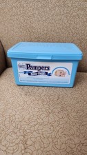 Vintage 1998 Pampers Baby Wipes Baby Fresh Empty Blue Plastic Container