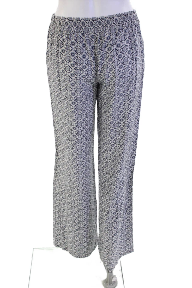 Pantalones de pierna ancha Joie para mujer con estampado floral de seda blanco azul marino talla extra pequeña Foto 3 de 4
