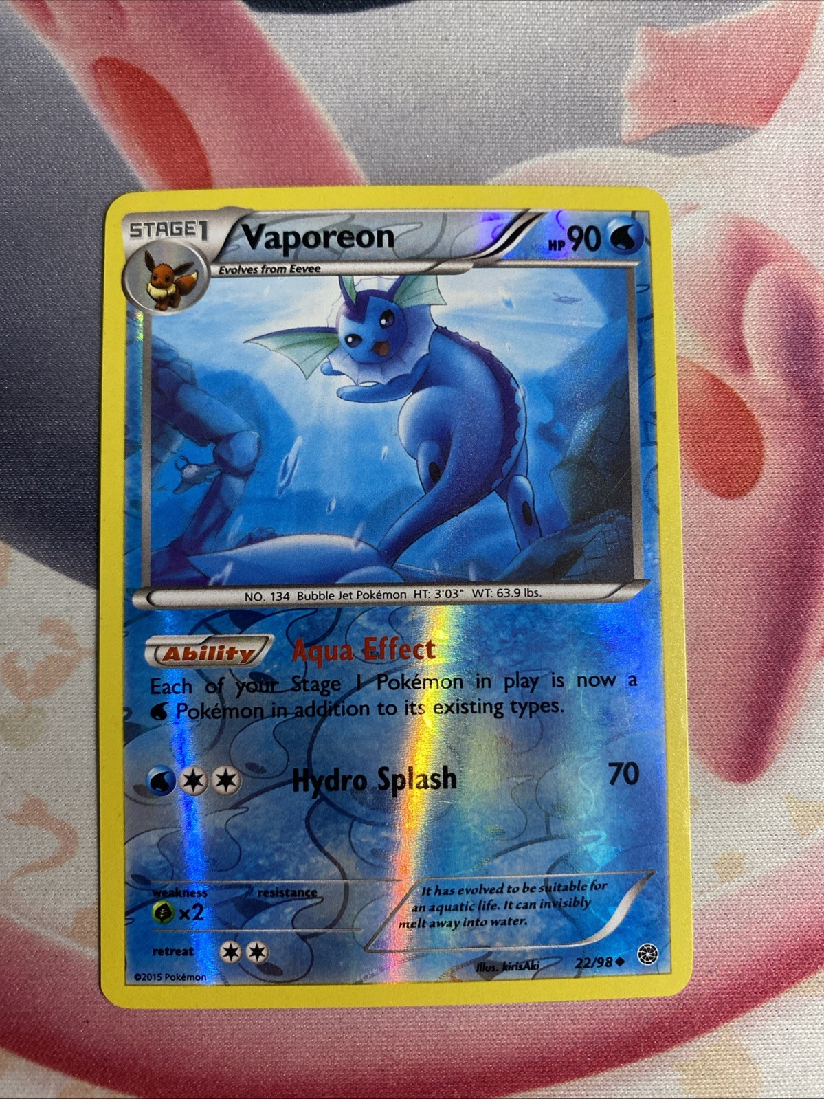 Vaporeon 22/98 XY - Ancient Origins Reverse Holo Pokémon Card LP