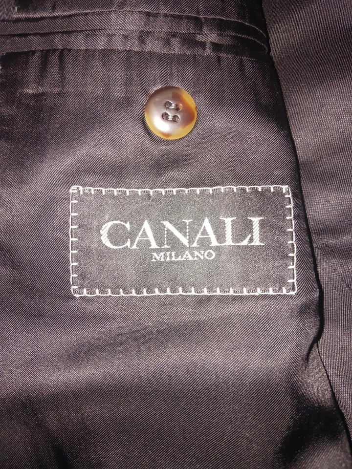 Chaqueta Traje Canali Para Hombre 42R Rayas Negras Doble Pecho 100% Lana Foto 2 de 4
