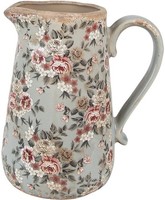Clayre & Eef Dekorationskanne Keramik Grau Rosa Blumen 21X15X23 Cm Landhausstil