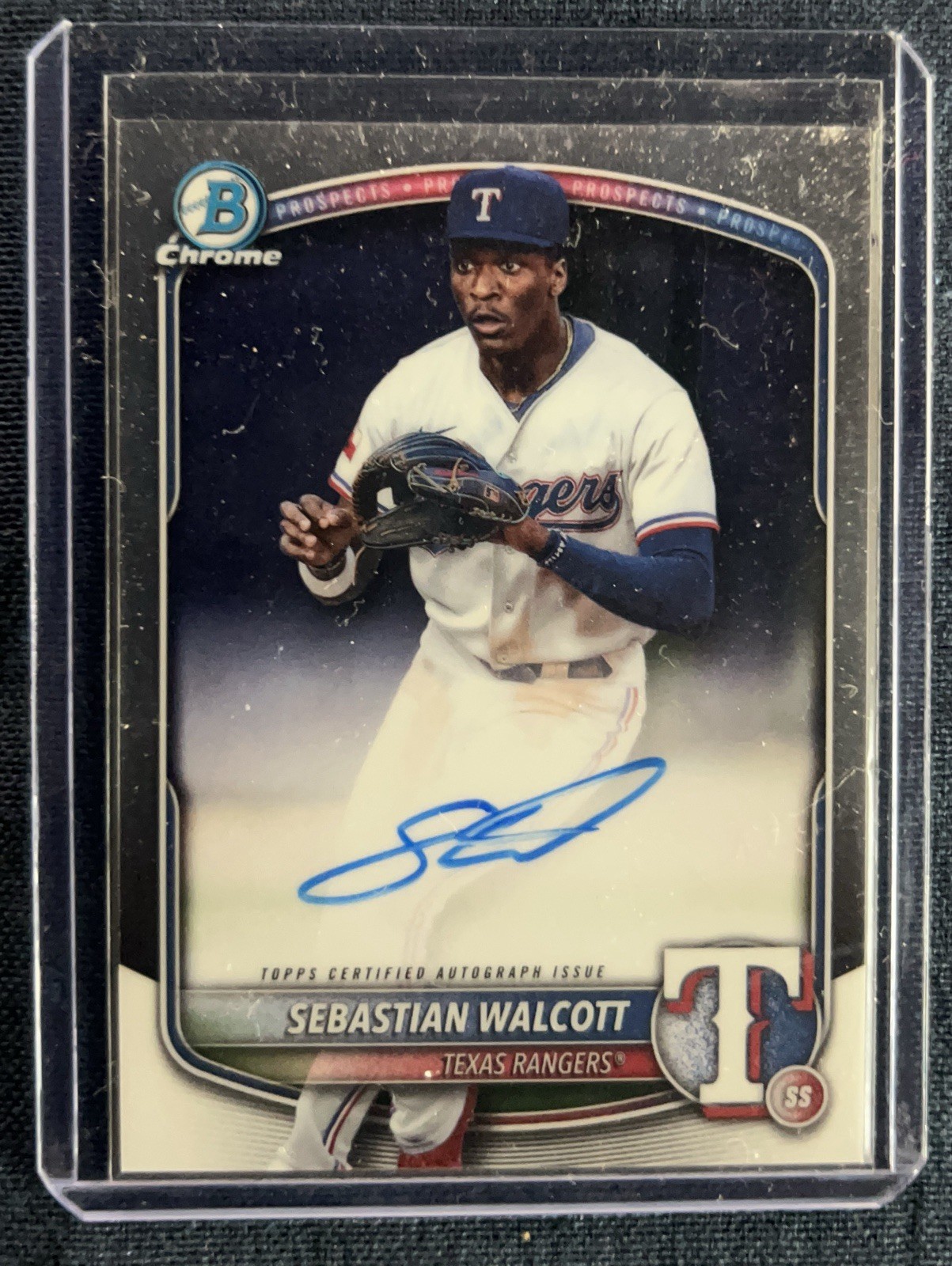 2025 Bowman Sebastian Walcott Chrome Prospect Auto #CPA-SW Rangers