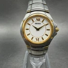 Seiko Watch Women 26mm White Dial Two Tone Round 1N00-1E70 New Battery Vintage