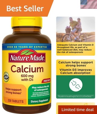 Calcium 600 mg with Vitamin D3 for Bone Support, 220 Tablets