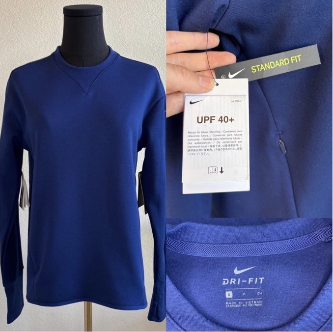 Nike Dri-FIT UV Women Long Sleeve Crew, Cobalt Blue, Small, Ladies Golf Shirt
