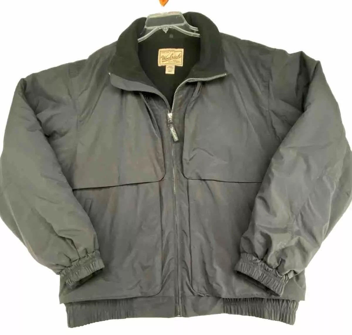 Woolrich Men’s Bomber Jacket Black Full Zip Nylon Fleece Lined Size X-Large