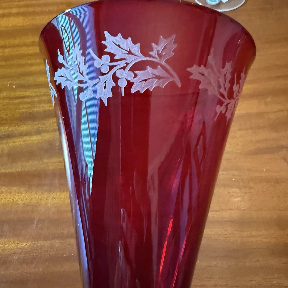 Lenox Ruby Red Etched Holiday Gems Water Glasses 9 3/8" Set of 4 Discontinued - Image 2 of 4