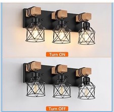 Farmhouse Bathroom Vanity Light Fixtures, 3-Light Wood Bathroom Lighting