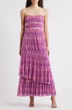 NWT HUTCH Print Plissé Layered Ruffle Strapless Gown Sz 12