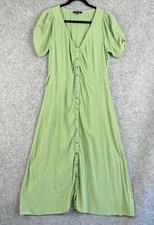 Madewell Leedra Button Front Midi Dress Womens 6 Green V-Neck Drapey