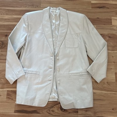 Vintage Nancy Heller White Leather 3 Button Blazer Jacket - Size 2