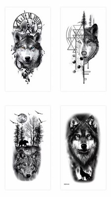 Temporäre Tattoos Körper Fake Tattoo Körper Aufkleber Schädel Wolf Bär Uhr