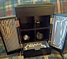 Tall black Jewelry Box with doors, drawers and Jewelry
