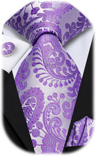 Mens Paisley Floral Silk Tie for Men Striped Necktie and Pocket Square Cufflinks