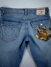 True Religion Billy Jeans ACTUAL 38x34 Distressed Embroidered Hindu Pocket Denim