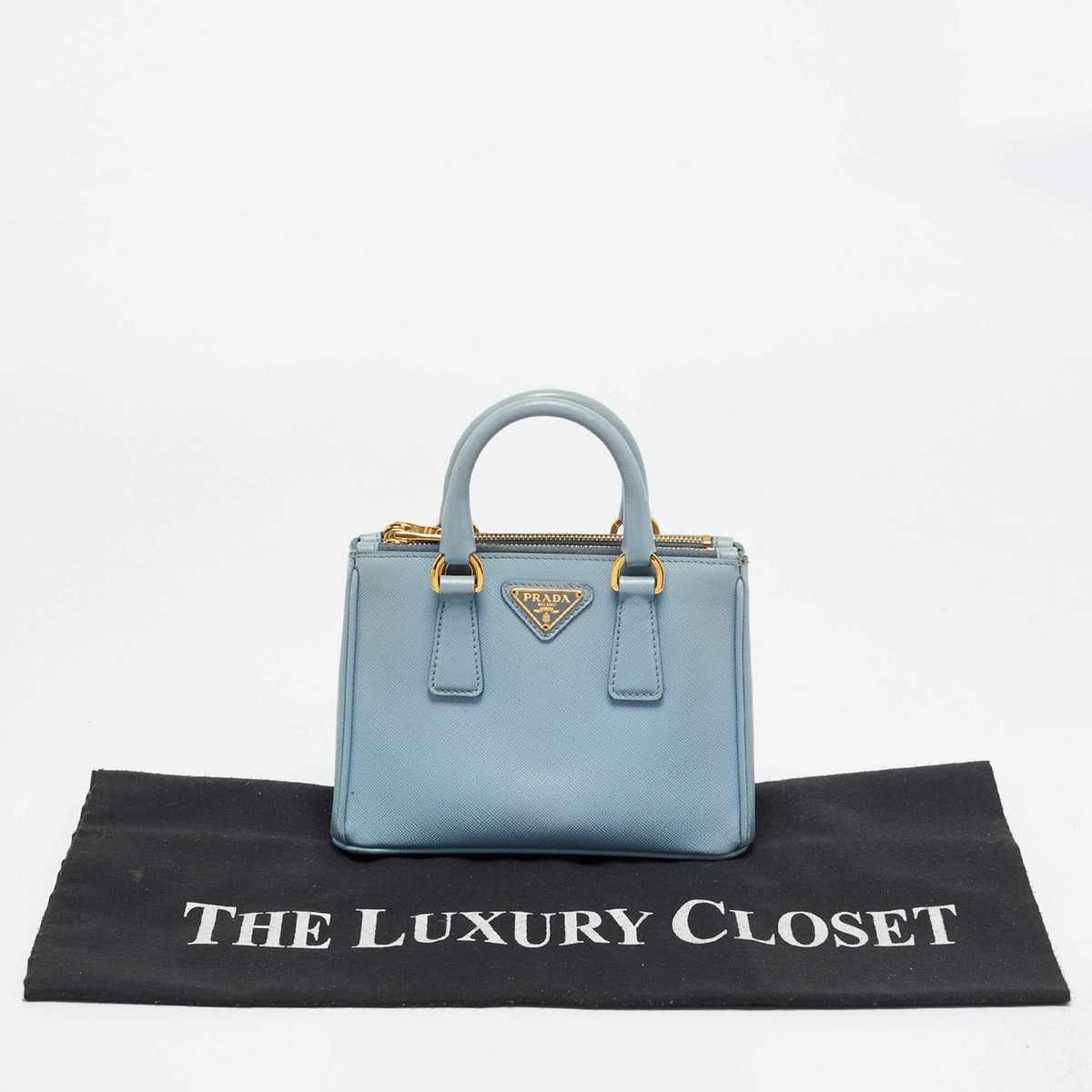Prada Double Zip Mini Light Blue Saffiano Lux Leather Tote | eBay