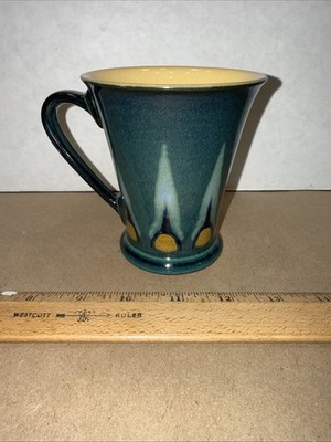 Denby Gatsby Green Flame Yellow Interior Coffee Mug Cup England Vintage