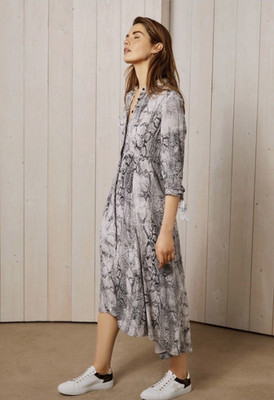 Mint Velvet Sasha Snakeskin Print Dipped Hem Dress UK 10 Pockets Tie Sleeve VGC