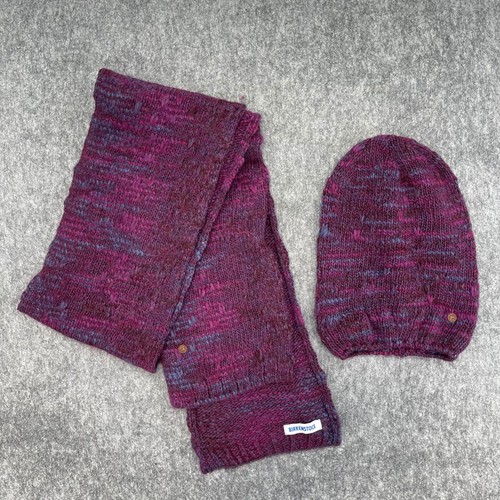 Birkenstock Beanie and Scarf Set Purple Space Dye Knit Marled Winter Accessories