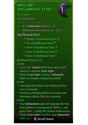 Diablo 4 S14 Beru Of Spellbound Steel Set Charm Poison Resistance Gear Equipment