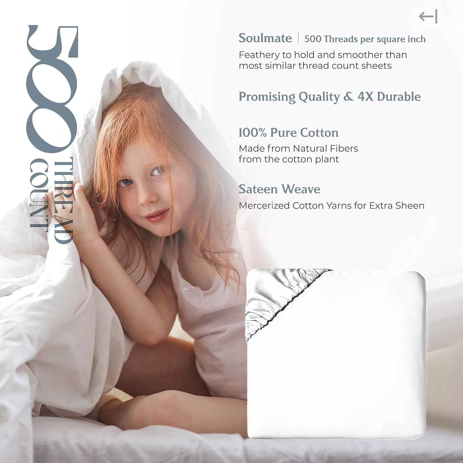 Mayfair Linen 100% Cotton Queen Fitted Sheet Only - 500 Thread Count Cotton