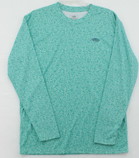 AFTCO Fishing Shirt Mens Medium Green Quick Dry UV Protection Fish Print Active