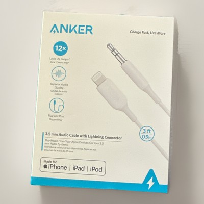 Anker 3' PowerLine Lightnin to 3.5mm Audio Aux Adapter - White