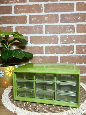 Retro 70s Akro-Mils Avocado Plastic 9 Drawer Bits & Bobs Storage Organizer