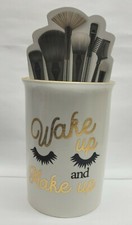 CERAMIC MAKEUP BRUSH HOLDER STORAGE COSMETICS CUP "Wake Up and Make Up"- NEW