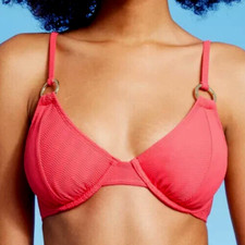 Shade  Shore Women  s Jacquard Ring-Front Underwire Bikini Top Neon Pink 36B