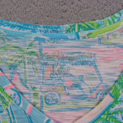 Lilly Pulitzer Etta Top Womens XS Multicolor V Neck Beach Golf Print Cotton - Picture 3 of 9