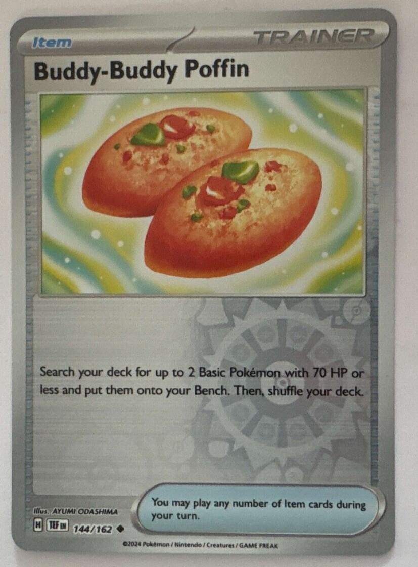 Pokemon Card Temporal Forces Reverse Holographic Buddy Buddy Poffin 144/162 NM