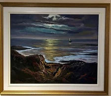 ORIGINAL OIL PAINTING "WANNES" SEASCAPE & SEASHORE WITH FRAME 94 X 80 CM